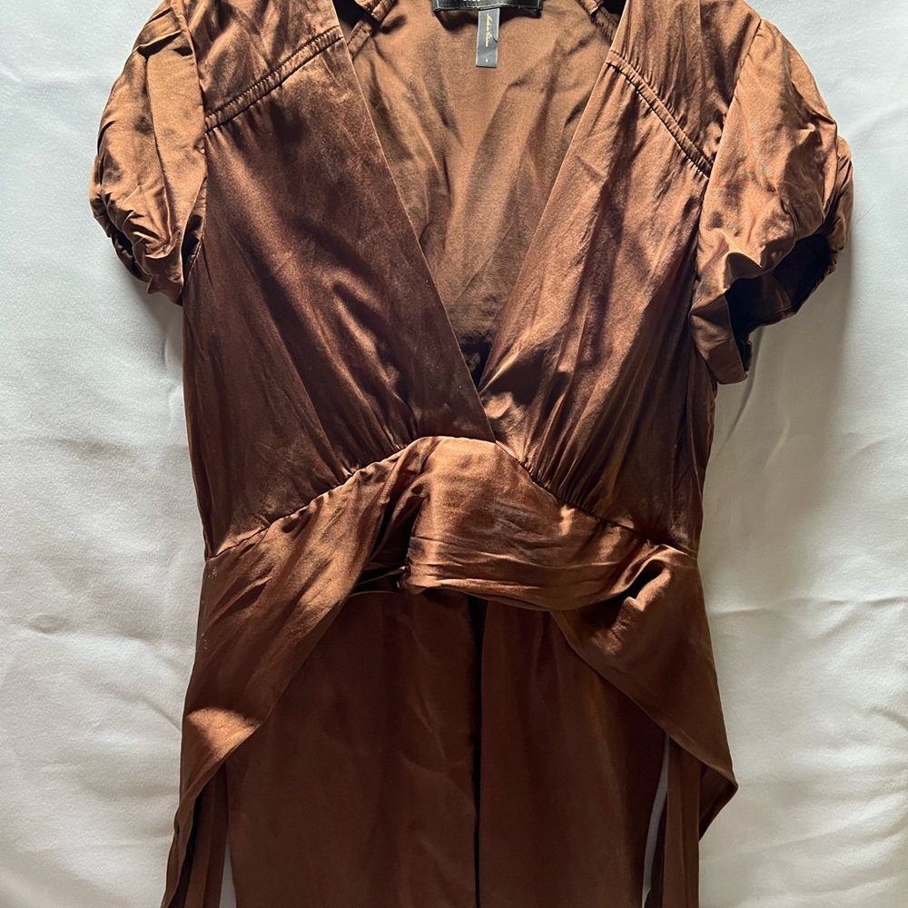 BCBGMaxAzria Chocolate Satin Silk Blouse SMALL